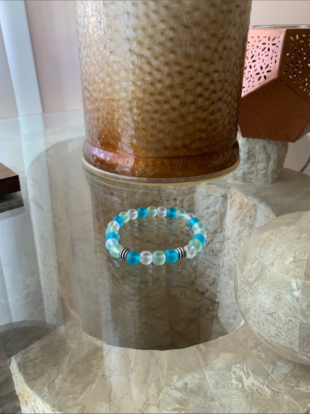 Sea Glass Blue Stretch Beaded Bracelet